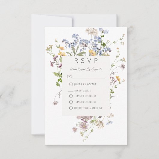 Delikate Boho Wildblumen White Wedding RSVP Karte (Vorderseite)