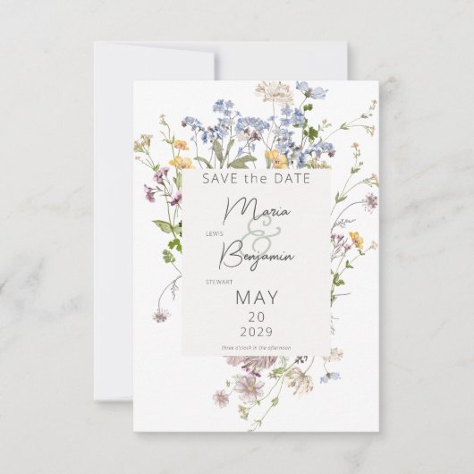Delikate Boho Wildblumen White Wedding Save The Date (Vorderseite)