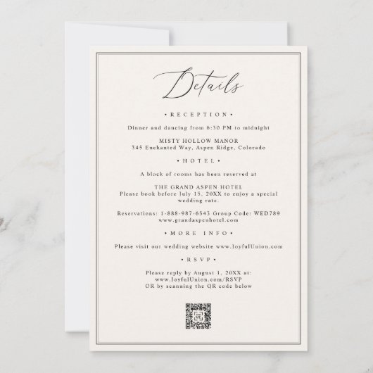 Delikate Botanische Moderne All-in-One QR Hochzeit Einladung (Rückseite)