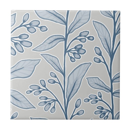 Delikate Botanische Reverie L1 Grau White Blue Pfl Fliese (Vorderseite)