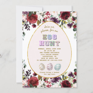 Delikate Burgundy Blume Gold Ei Hunt Osterfest Einladung