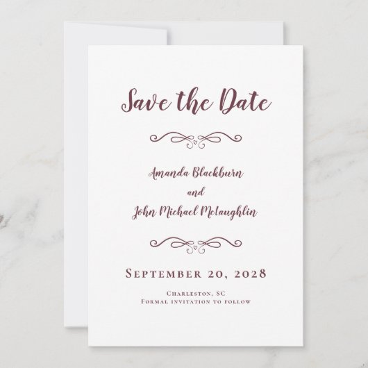 Delikate Burgundy Script Romantische Kalligrafie C Save The Date (Vorderseite)
