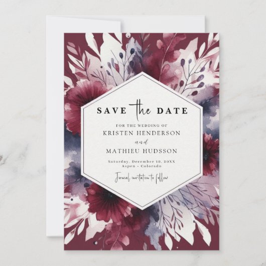 Delikate Burgundy Wedding Save The Date (Vorderseite)