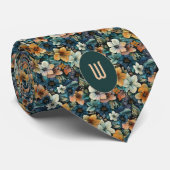 Delikate Burnt Orange und grüne Blüten Krawatte (Gerollt)