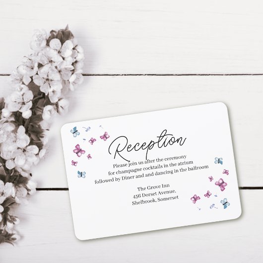 Delikate Butterfly Wedding Reception Card Dankeskarte