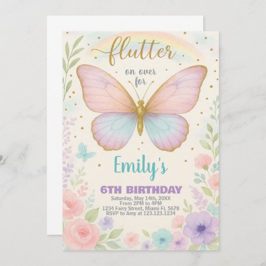 Delikate Butterfly zum Geburtstag Einladung (Vorne/Hinten)