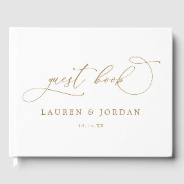 Delikate Calligrafy Gold Foto Monogram Wedding Gästebuch