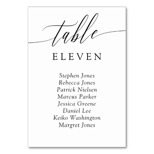 Delikate Calligrafy Tischnummer Guest Names (Rückseite)