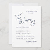 Delikate Calligraphy Navy Blue Wedding Einladung (Vorderseite)