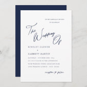 Delikate Calligraphy Navy Blue Wedding Einladung (Vorne/Hinten)