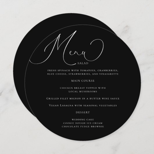 Delikate Calligraphy Wedding Menu Card Einladung (Vorne/Hinten)