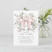 Delikate Coquette Bow Baby Dusche Einladung (Stehend Vorderseite)