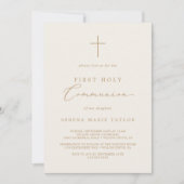 Delikate Creme Gold Cross Erste Heilige Kommune Einladung (Vorderseite)