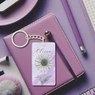Delikate Custom Lavender Daisy Blume Schlüsselanhänger