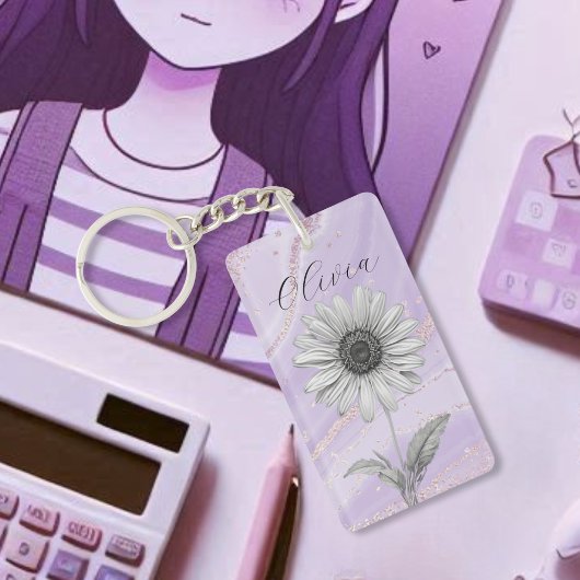 Delikate Custom Lavender Daisy Blume Schlüsselanhänger