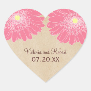 Delikate Daisies Hochzeitsticker, rosa Herz-Aufkleber
