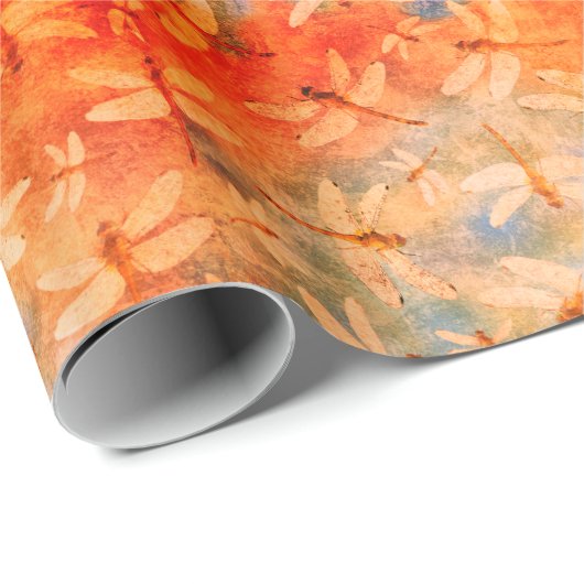 Delikate Drachenfliegen Orange Wasserfarbe Geschenkpapier (Rolleneckpunkt)