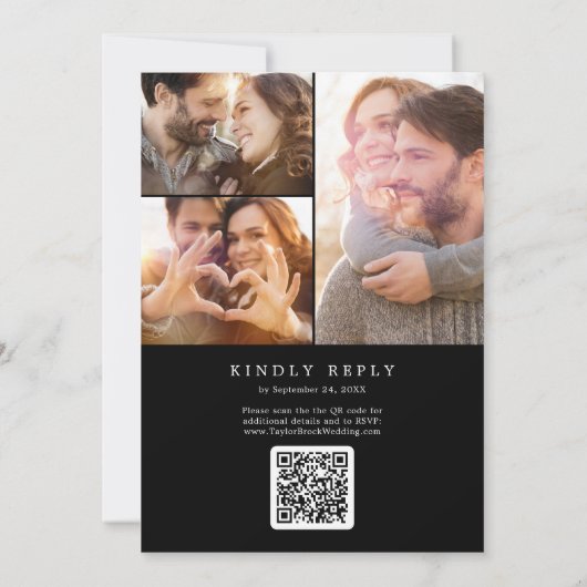Delikate dunkle Schwarz Foto Collage QR Code Hochz Einladung (Rückseite)
