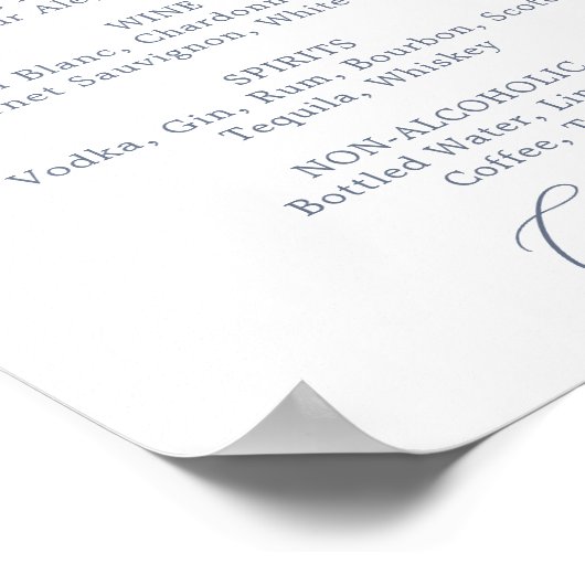 Delikate Dusty Blue Wedding Drink Menü Schild (Ecke)