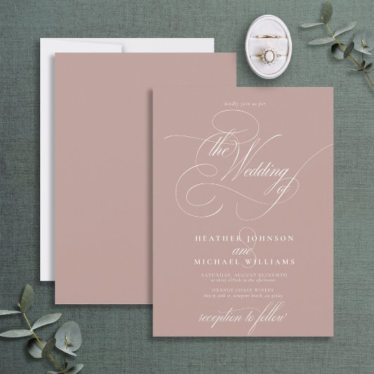 Delikate Dusty Rose Moderne Kalligraphie Klassik Einladung