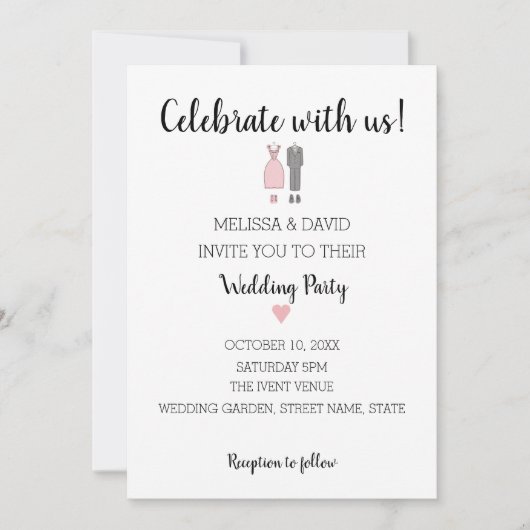 Delikate einfache Braut- und Groomehe Einladung (Vorderseite)