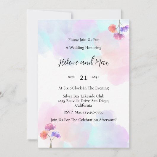 Delikate Einladungen für Hochzeiten in Rosa und Bl (Vorderseite)