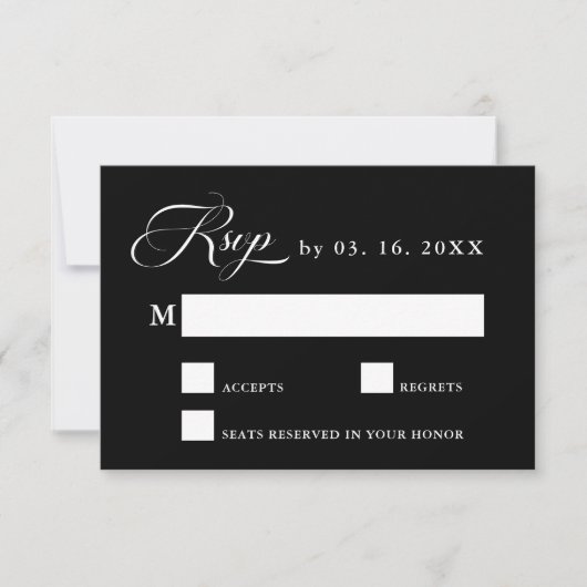 Delikate Elegant Wedding Black RSVP Card Karte (Vorderseite)