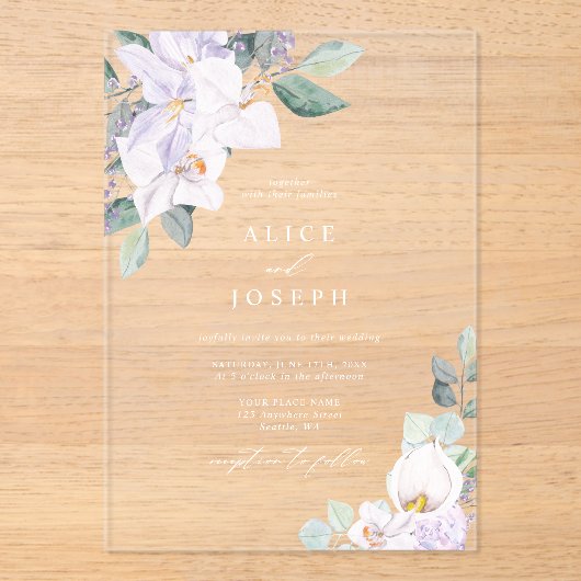 Delikate Elegante Blume Hochzeit Acryleinladungen (Vorderseite)