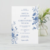 Delikate, elegante Hochzeitsinie in blauen Farben Einladung (Stehend Vorderseite)