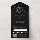 Delikate Elegante Script Wedding Black All In One Einladung (Innen Boden)