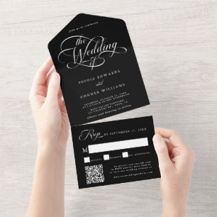 Delikate Elegante Script Wedding Black All In One Einladung