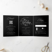 Delikate Elegante Script Wedding Black Dreifach Gefaltete Einladung (Innenseite)