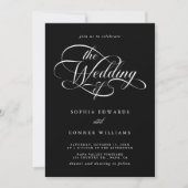 Delikate Elegante Script Wedding Black Einladung (Vorderseite)