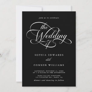 Delikate Elegante Script Wedding Black Einladung