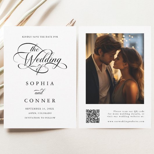 Delikate Elegante Script Wedding Foto QR Code Save The Date