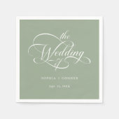 Delikate, elegante Script Wedding Sage Green Serviette (Vorderseite)