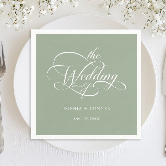 Delikate, elegante Script Wedding Sage Green Serviette