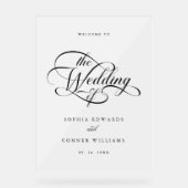 Delikate, elegante Script Wedding Willkommen Matti Acrylschild (Vorderseite)