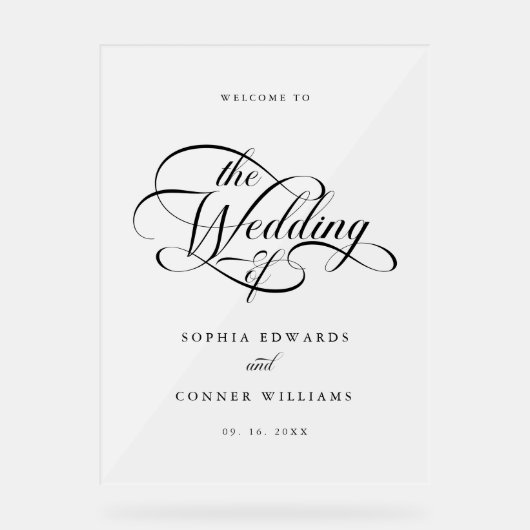 Delikate, elegante Script Wedding Willkommen Matti Acrylschild (Vorderseite)