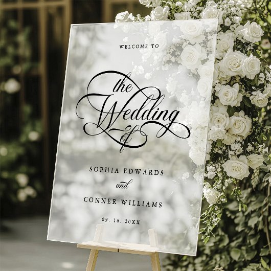 Delikate, elegante Script Wedding Willkommen Matti Acrylschild
