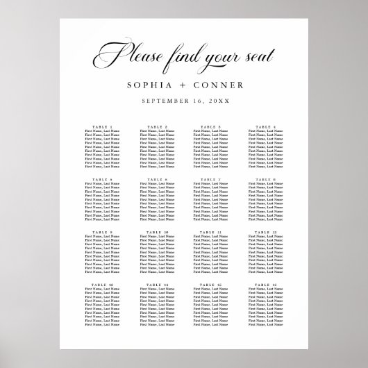 Delikate, elegante Skripte für Hochzeitssitzkarten Poster (Vorne)