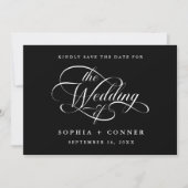 Delikate, elegante Skriptschrift Wedding Foto Blac Save The Date (Vorderseite)