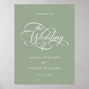 Delikate Elegante Wedding Sage Green Begrüßungszei Poster