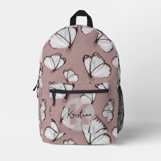 Delikate Elegante Weißschmetterlinge auf der Rose Bedruckter Rucksack (Vorderseite)