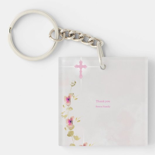 Delikate Eleganz Blumen Taufe Schlüsselanhänger (Vorderseite)