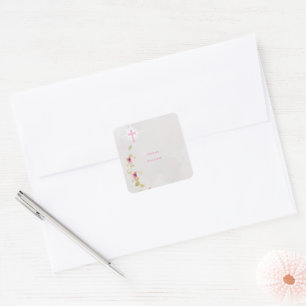 Delikate Eleganz florale Taufe Quadrat Aufkleber