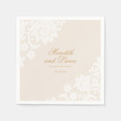 Delikate Elfenbein und Gold Script Hochzeit Serviette (Vorderseite)