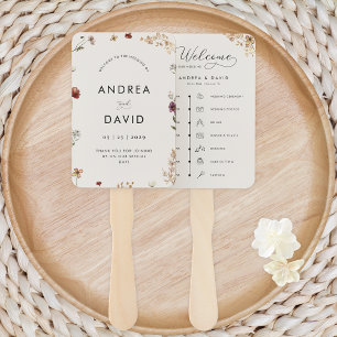 Delikate Elfenbein-Wildblumen Script Wedding Timel Fächer