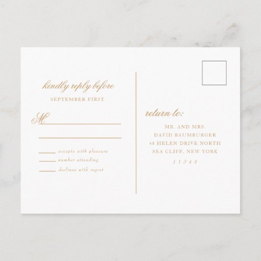 Delikate Elfenbeinküste und Gold-Hochzeitstorte Einladungspostkarte (Rückseite)