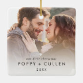 Delikate First Christmas Couples Foto behalten Keramikornament (Rückseite)